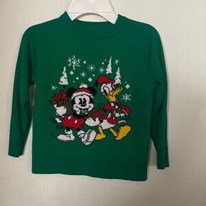 Disney Kids Green Holiday Sweater with Cartoon Characters